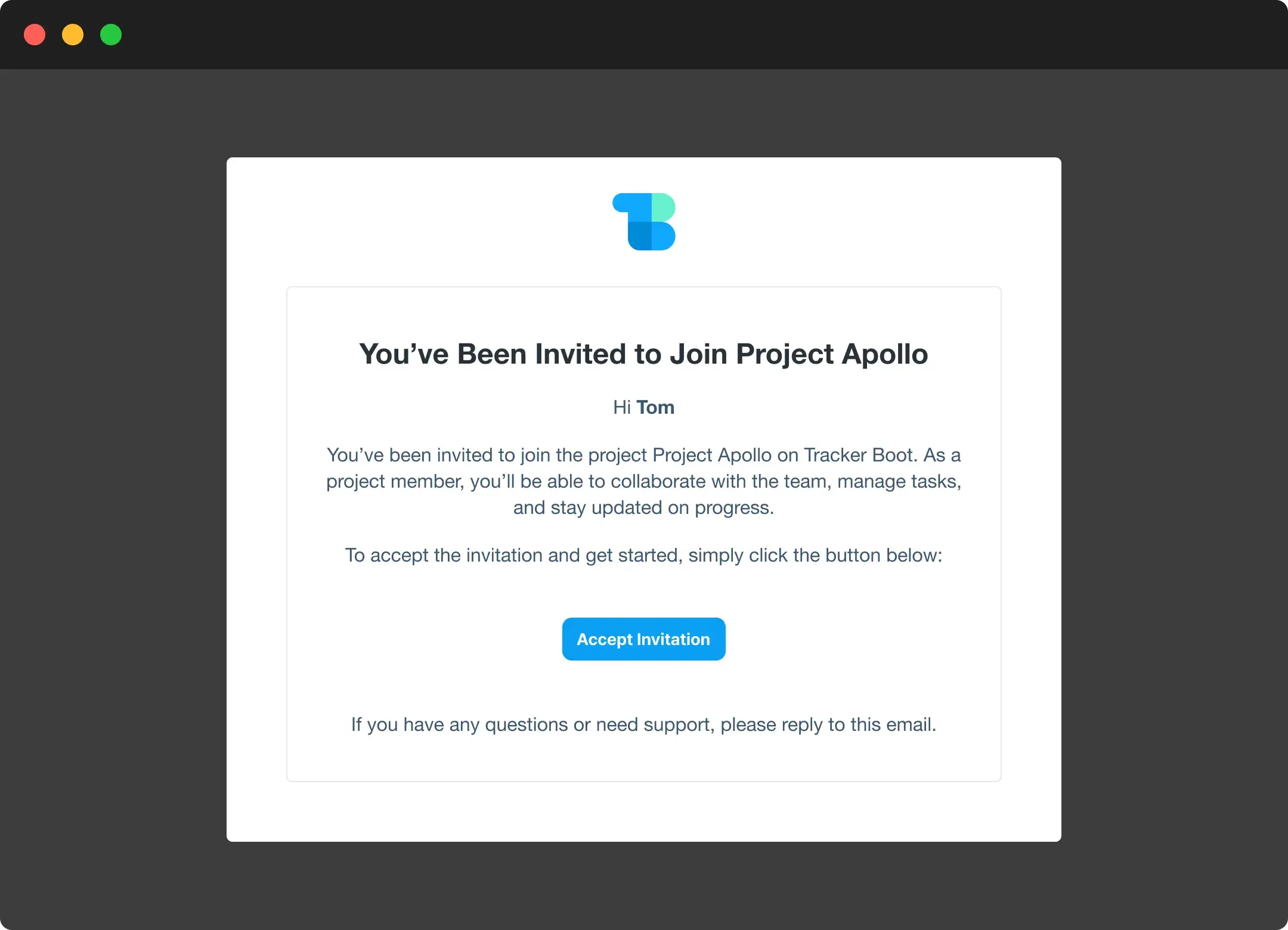 Project invitation email